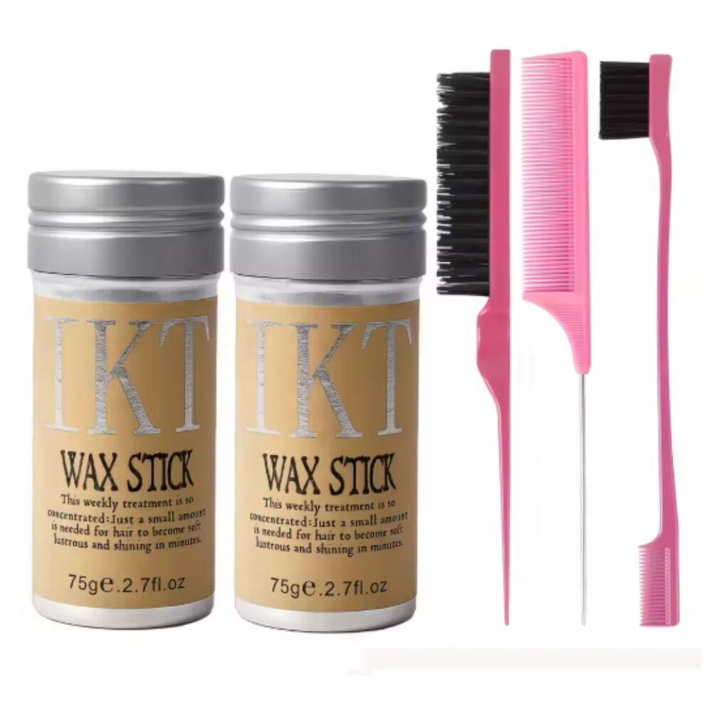 2 Pack Set of Hair Wax Stick For Kids Women with Slick Back Brushes Gel Pomade